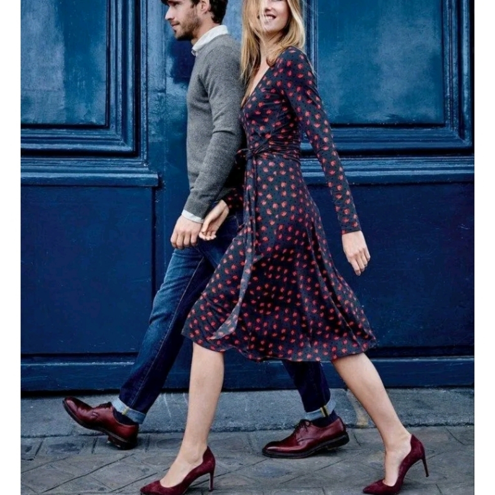 Boden Navy and Red Midi Dress